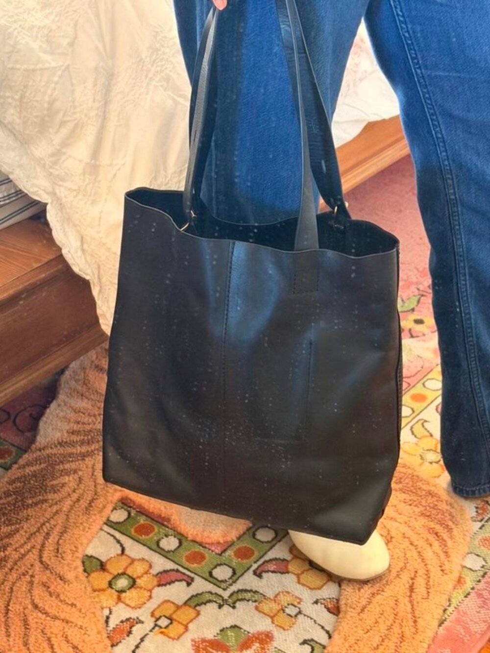 Banana Republic Black Faux Leather Tote Bag with Gold HardwareOne Size